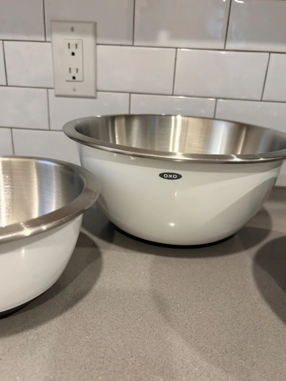 OXO Good Grips 3 piece Stainless Steel Mixing Bowl Set White Non Slip